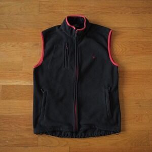 Polo Ralph Lauren Fleece Vest Black Red Trim Embroidered Logo Women's Size L
